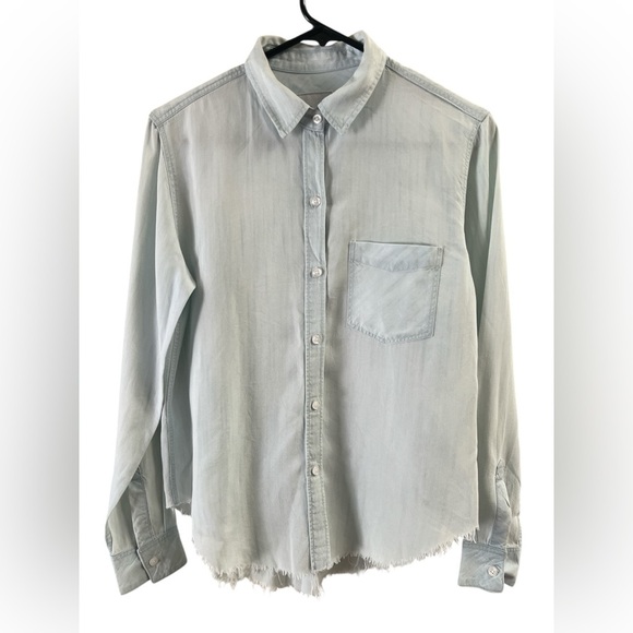 Rails raw hem light wash denim button down long sleeve shirt - Picture 1 of 5